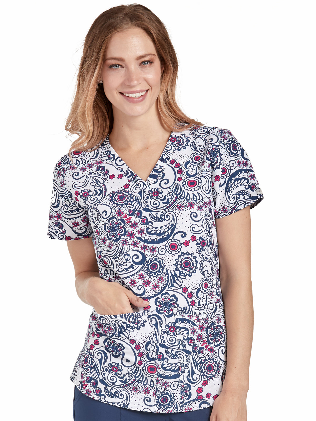 Med Couture Serena V-Neck Print Top in Swirling Petals at Parker's Clothing & Scrubs.