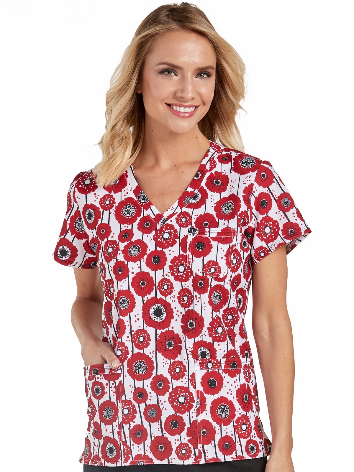 Med Couture Scrub Top Prints Precisely Poppy at Parker's Clothing & Scrubs.