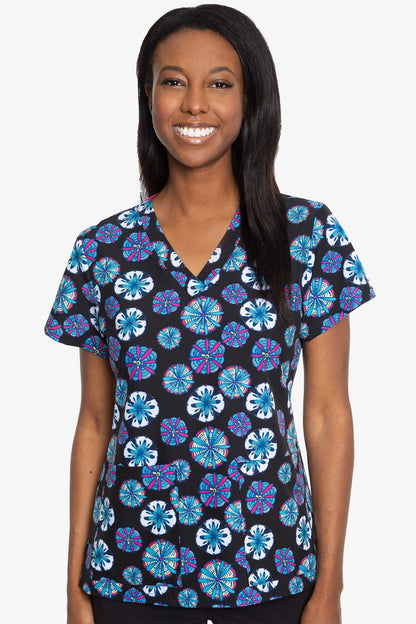 Med Couture Scrub Top Print Plus Sizes Bright Medallion