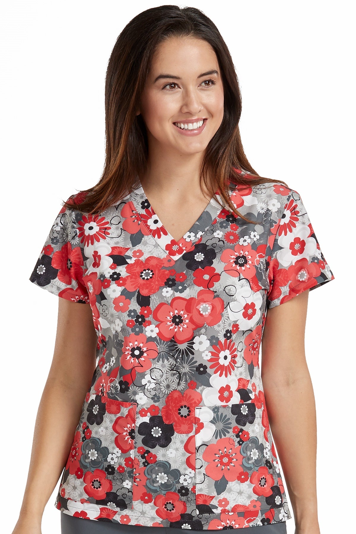 Med Couture Scrub Top Print Plus Sizes Coral Shadows