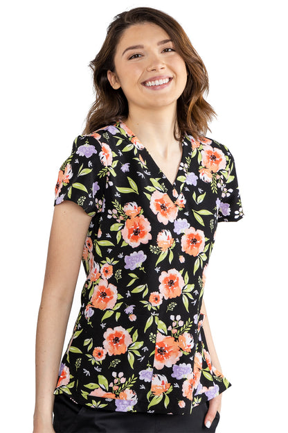 Med Couture Scrub Top Print Plus Sizes Flower Fields