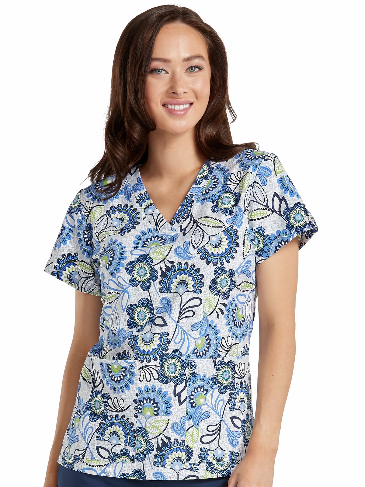 Med Couture Scrub Top Prints Navy Delight at Parker's Clothing & Scrubs.