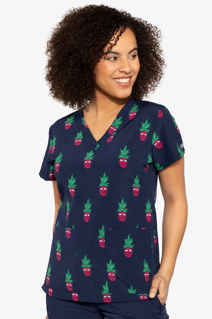 Med Couture Scrub Top Print Plus Sizes Pineapple
