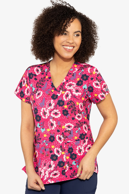 Med Couture Scrub Top Print Plus Sizes Wimsical Flower
