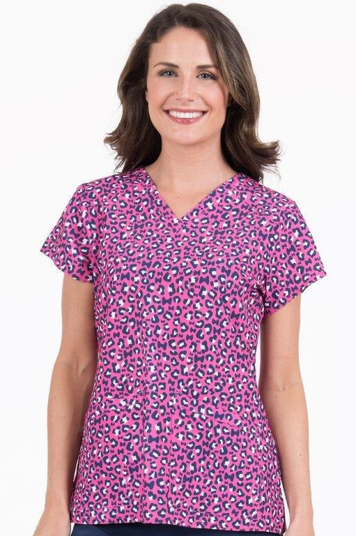 Med Couture Scrub Top Prints Pink Cheetah Spots at Parker's Clothing & Scrubs.