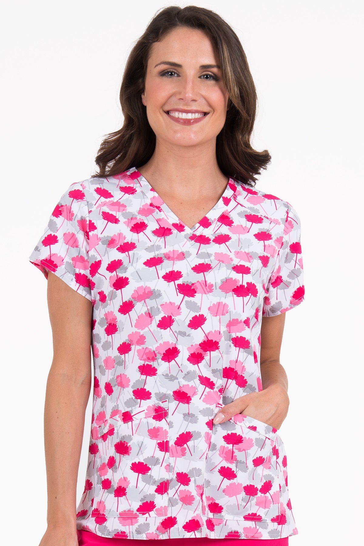 Med Couture Scrub Top Print Plus Sizes Pink Peony