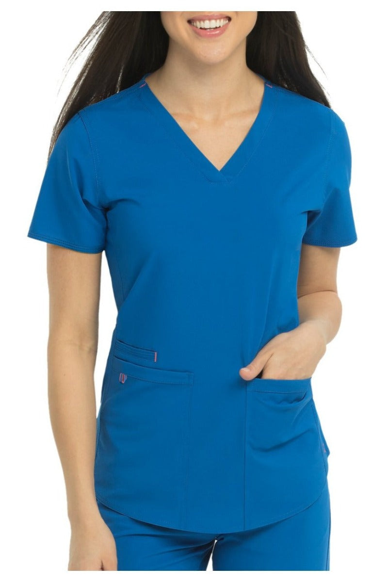 Med Couture Scrub Top Energy Serena Shirttail Hem V-neck in Royal at Parker's Clothing & Scrubs.
