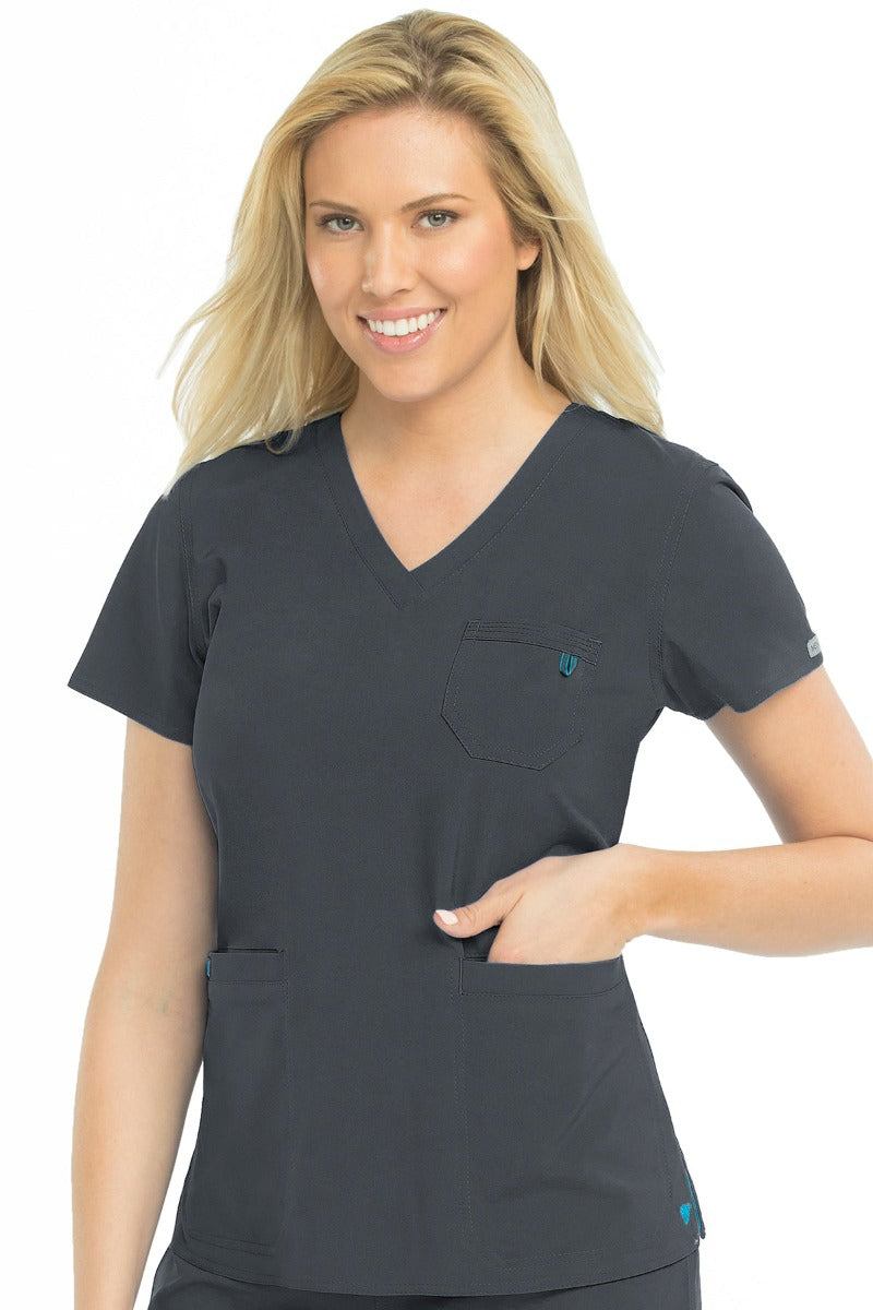 Med Couture Plus Size Scrub Top Energy Mia V-neck in Pewter at Parker's Clothing & Scrubs.