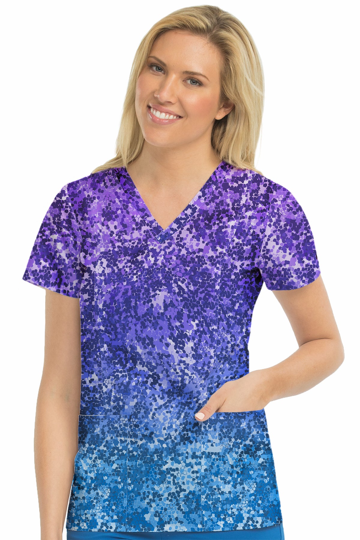 Med Couture Activate Spinkle Ombre V-Neck Print Scrub Top at Parker's Clothing & Scrubs.