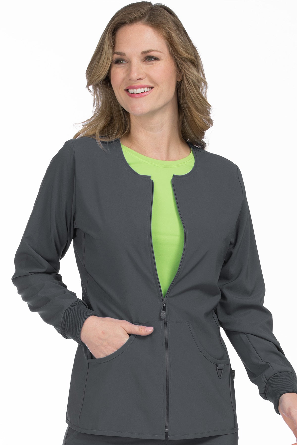 Med Couture Scrub Jacket Activate Warm Terrain Zip Front in Pewter at Parker's Clothing and Shoes.
