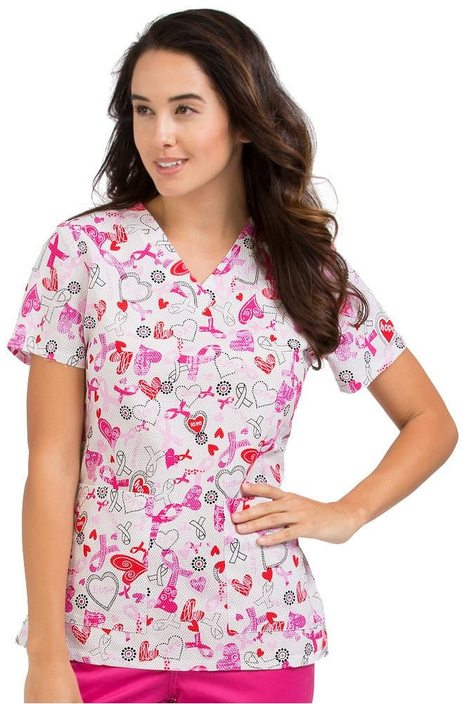 Breast Cancer Awareness Peaches Scrubs Anna Hope For A Cure Print Tops at Parker's Clothing & Scrubs.