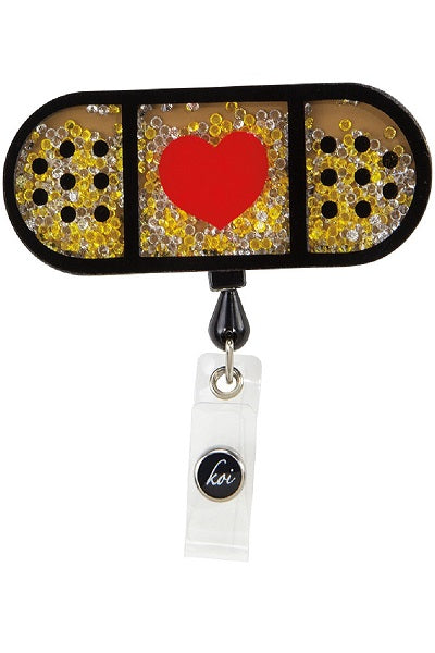 Koi Band Aid Badge Reel with retractable cord and snap badge holder at Parker's Clothing & Scrubs.