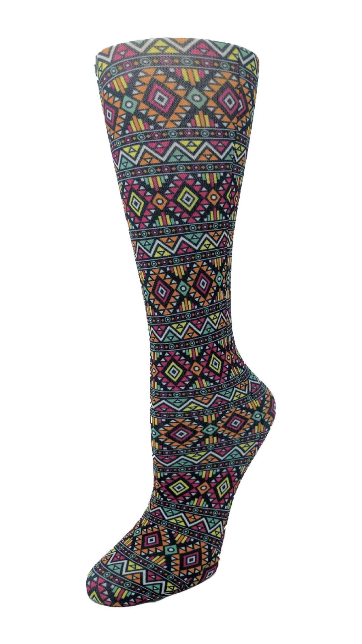 Cutieful Moderate Compression Socks 10-18 MMhg Wide Calf Knit Print Pattern Azteca at Parker's Clothing & Scrubs.