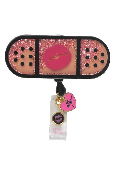 koi Betsey Johnson Band Aid Shaker Badge Reel with retractable cord and snap badge holder at Parker's Clothing & Scrubs.