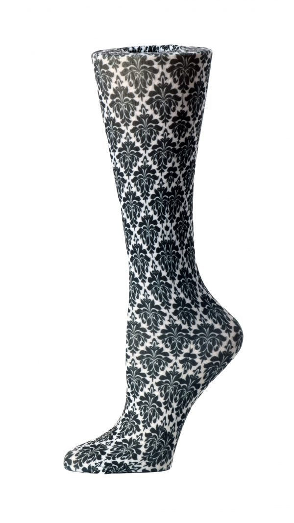 Cutieful Moderate Compression Socks 10-18 mmHg Knit in Print Patterns Black Flowers at Parker's Clothing & Scrubs.