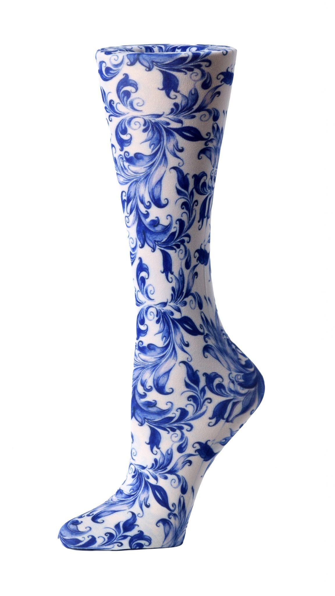 Cutieful Moderate Compression Socks 10-18 mmHg Knit in Print Patterns Blue Watercolor Flowers at Parker's Clothing & Scrubs.