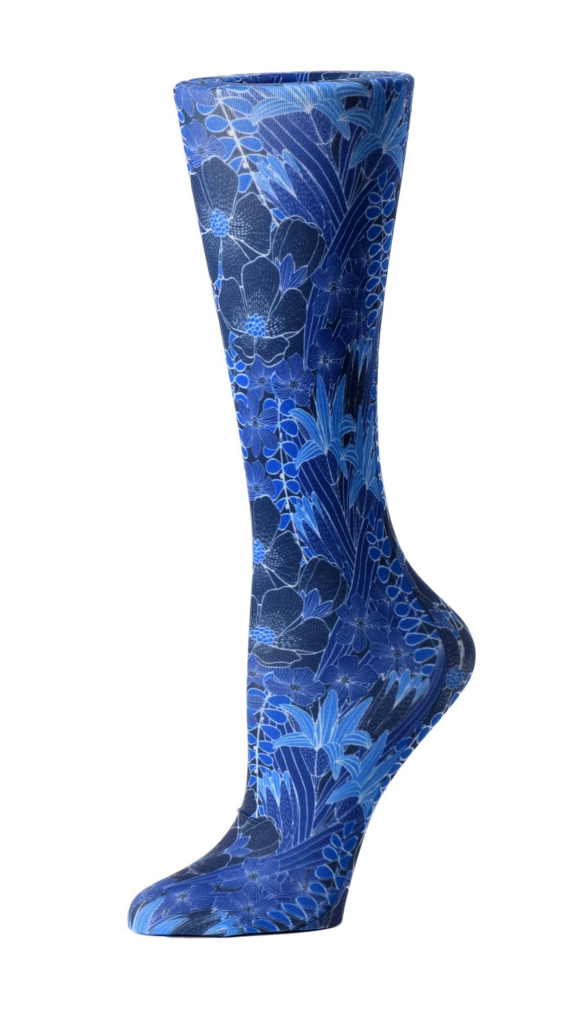 Cutieful Moderate Compression Socks 10-18 mmHg Knit in Print Patterns Blue Flowers at Parker's Clothing & Scrubs.