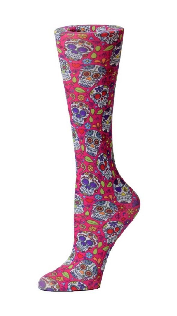 Cutieful Moderate Compression Socks 10-18 mmHg Knit in Print Patterns Calavera at Parker's Clothing & Scrubs.