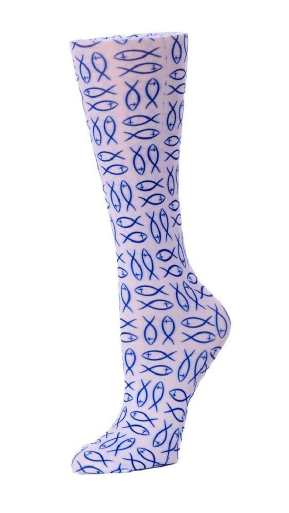 Cutieful Moderate Compression Socks 10-18 mmHg Knit in Print Patterns Christian Fish at Parker's Clothing & Scrubs.