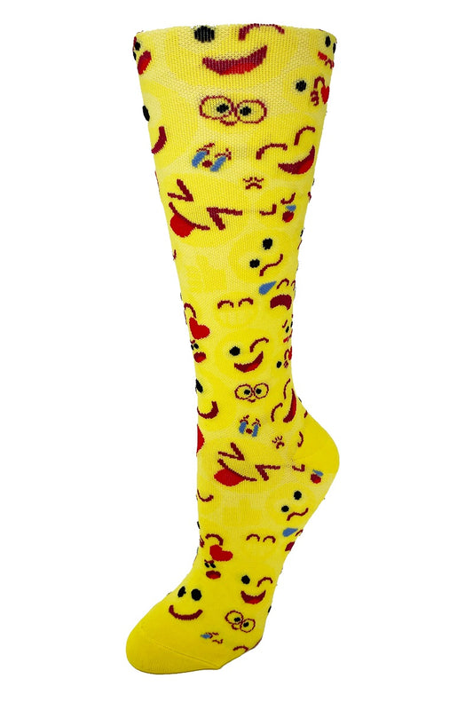Cutieful Compression Socks Novelty patterns in 15-20 mmHG moderate compression at Parker's Clothing & Scrubs. Pattern is Emojis.