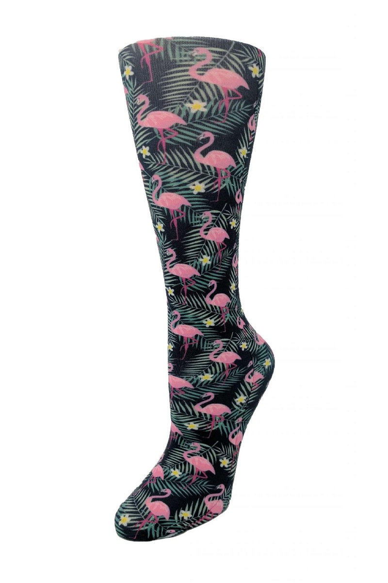 Cutieful Moderate Compression Socks 10-18 MMhg Wide Calf Knit Animal Print Flamingos at Parker's Clothing & Scrubs.