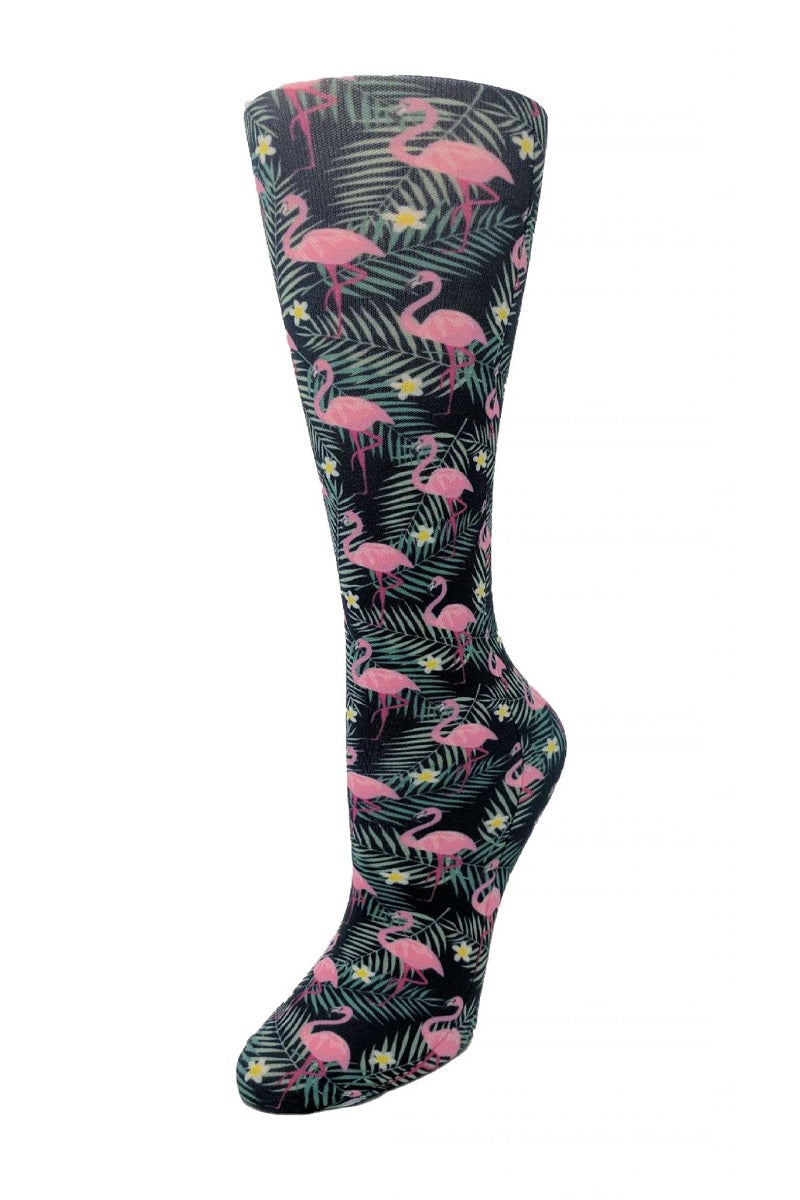 Cutieful Moderate Compression Socks 10-18 MMhg Wide Calf Knit Animal Print Flamingos at Parker's Clothing and Shoes.