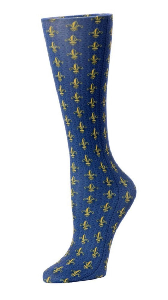 Cutieful Moderate Compression Socks 10-18 MMhg Wide Calf Knit Print Pattern Fleur de Lis at Parker's Clothing & Scrubs.