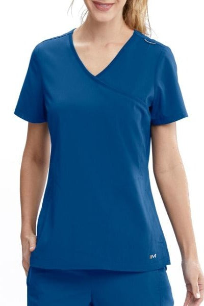 Motion by Barco Scrub Top Aria Mock Wrap in New Royal at Parker's Clothing and Shoes.