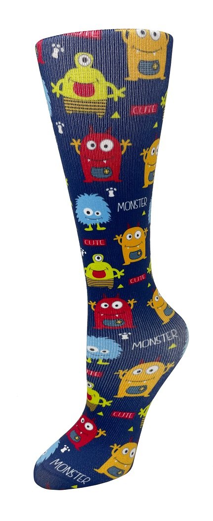 Cutieful Moderate Compression Socks 10-18 MMhg Wide Calf Knit Print Pattern Monster Mash at Parker's Clothing & Scrubs.