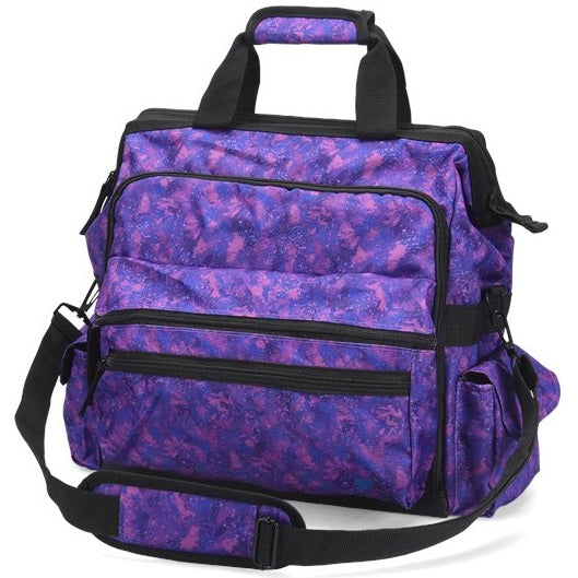 Nurse Mates Ultimate Nursing Bag in Violet Prism pattern - geometric water-resistant healthcare bag with durable construction, laptop protection, and multiple pockets for stethoscope, badges, and medical equipment