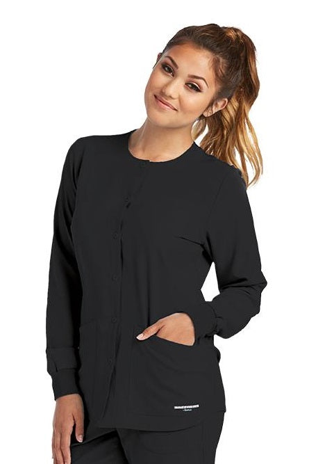 Skechers by Barco Scrub Jacket Stability Snap Front in Black at Parker's Clothing and Shoes.