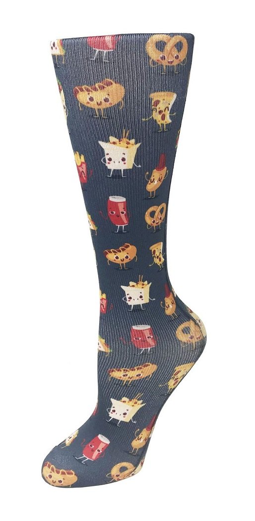 Cutieful Moderate Compression Socks 10-18 MMhg Wide Calf Knit Print Pattern Snacktime at Parker's Clothing & Scrubs.