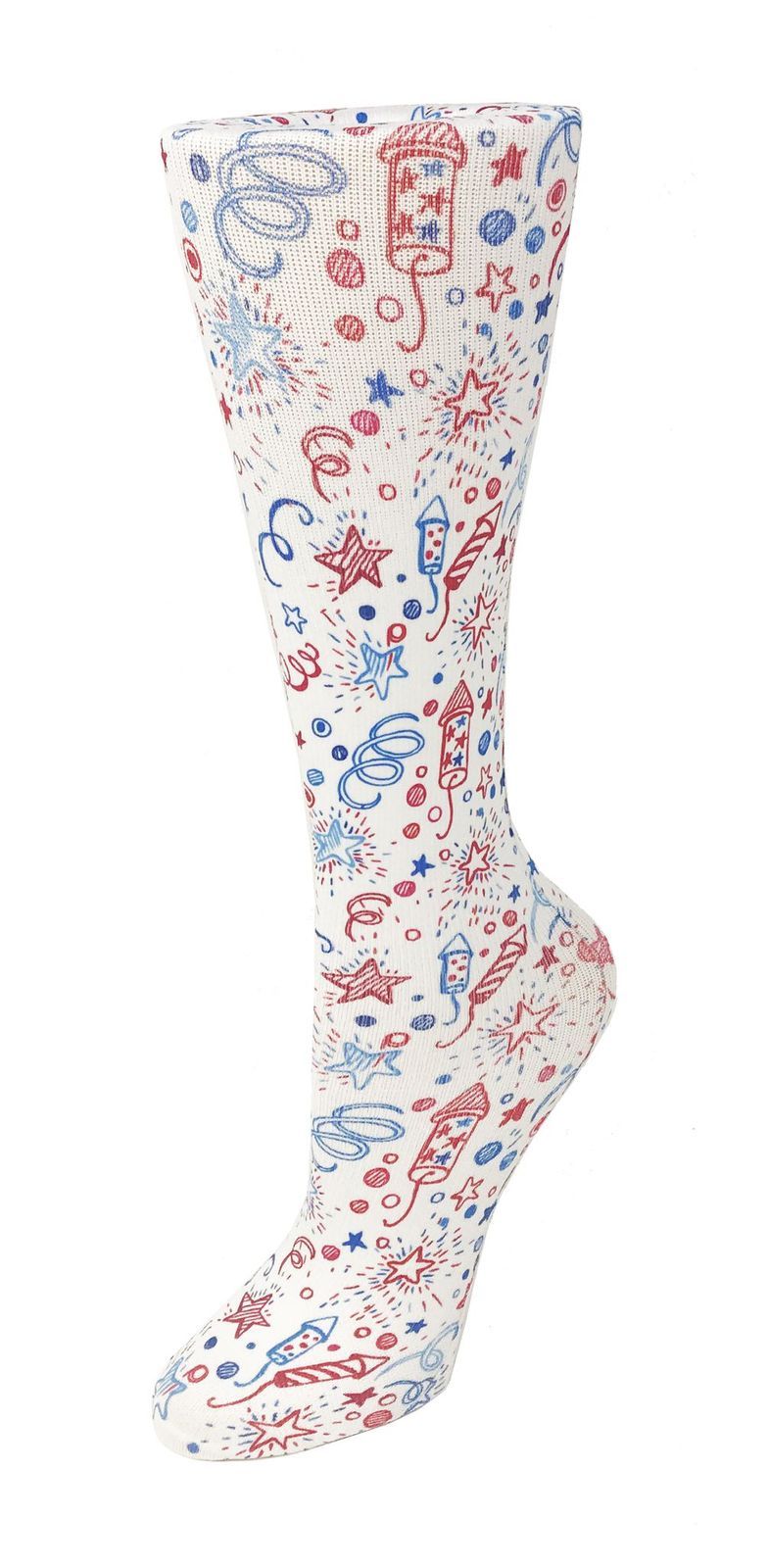 Cutieful Moderate Compression Socks 10-18 MMhg Wide Calf Knit Print Pattern Streamers at Parker's Clothing & Scrubs.