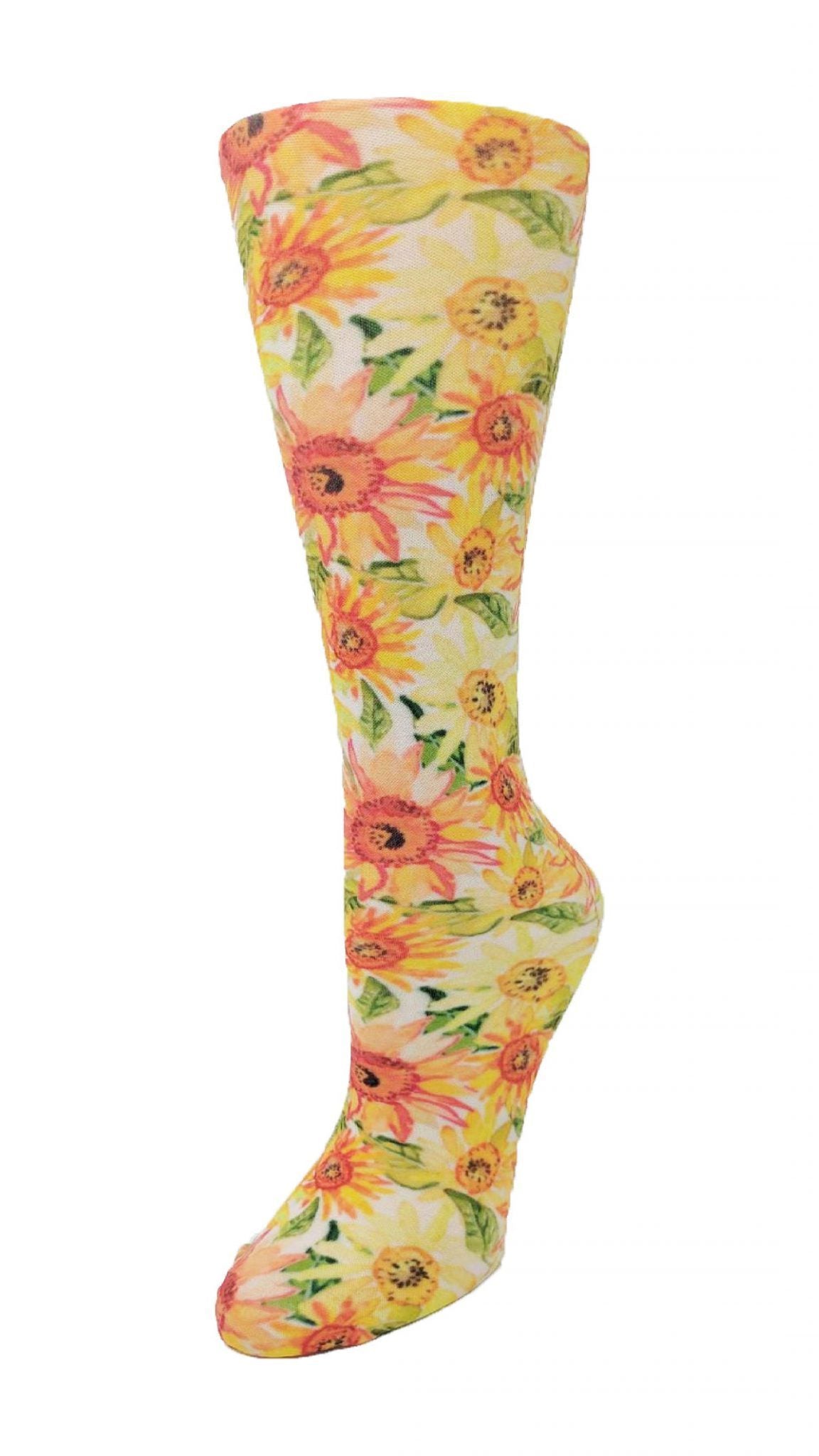Cutieful Moderate Compression Socks 10-18 mmHg Knit in Print Patterns Sunflowers at Parker's Clothing & Scrubs.
