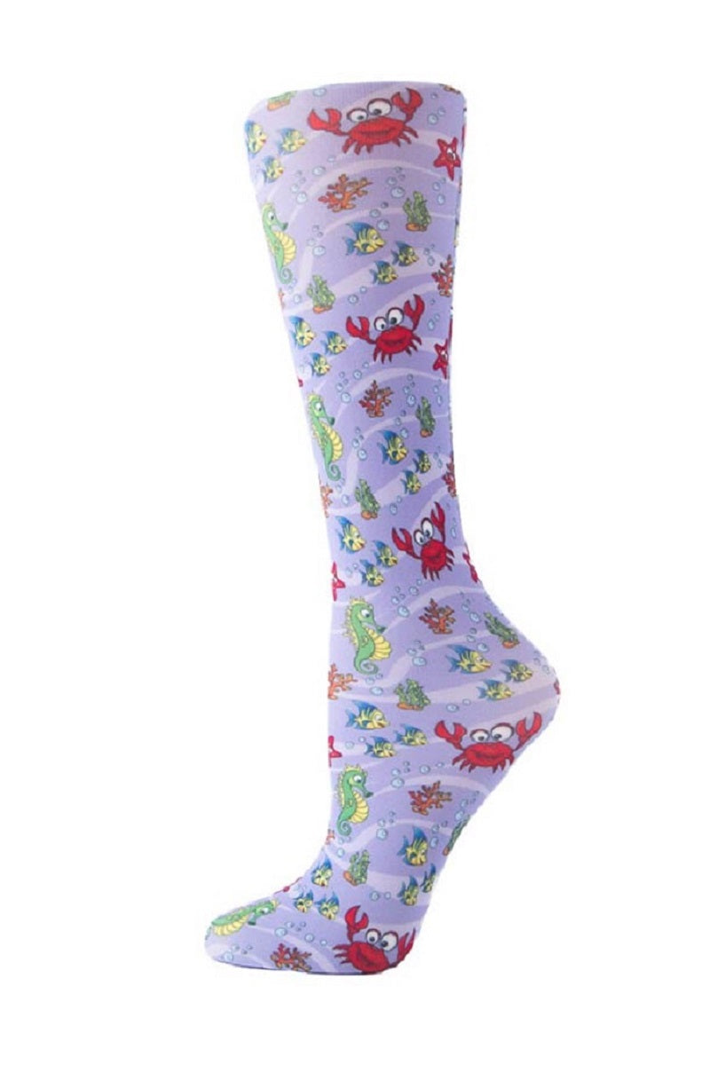 Cutieful Moderate Compression Socks 10-18 MMhg Wide Calf Knit Animal Print Under The Sea at Parker's Clothing & Scrubs.