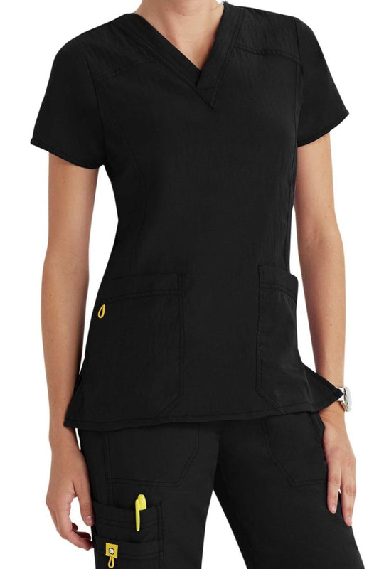 WonderWink Scrub Top Four-Stretch Sporty V-Neck in Black at Parker's Clothing & Scrubs.