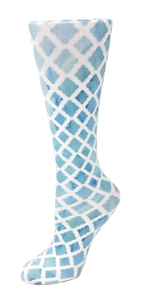 Cutieful Moderate Compression Socks 10-18 MMhg Wide Calf Knit Print Pattern Watercolor Lattice at Parker's Clothing & Scrubs.