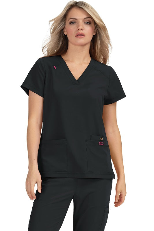 Betsey Johnson Scrub Top Freesia in Black at Parker's Clothing & Scrubs.