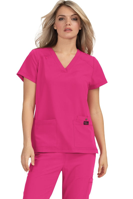 Betsey Johnson Scrub Top Freesia in Flamingo at Parker's Clothing & Scrubs.