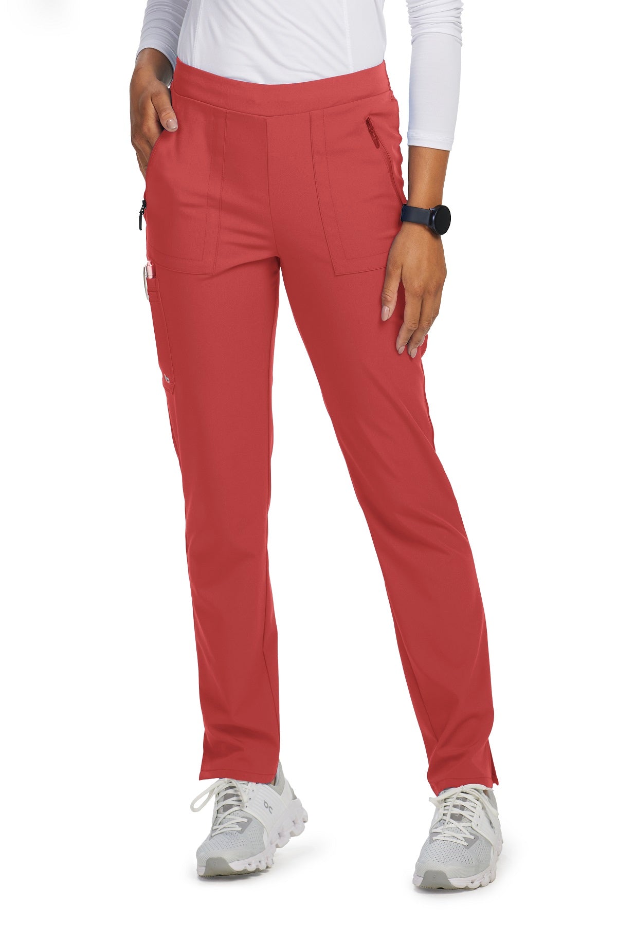 Barco Unify Petite Scrub Pants Purpose 5 Pocket in Dusty Red at Parker's Clothing and Shoes.
