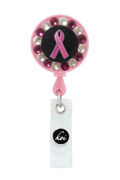 Koi Jewels & Ribbons Badge Reel with retractable cord and snap badge holder at Parker's Clothing & Scrubs.