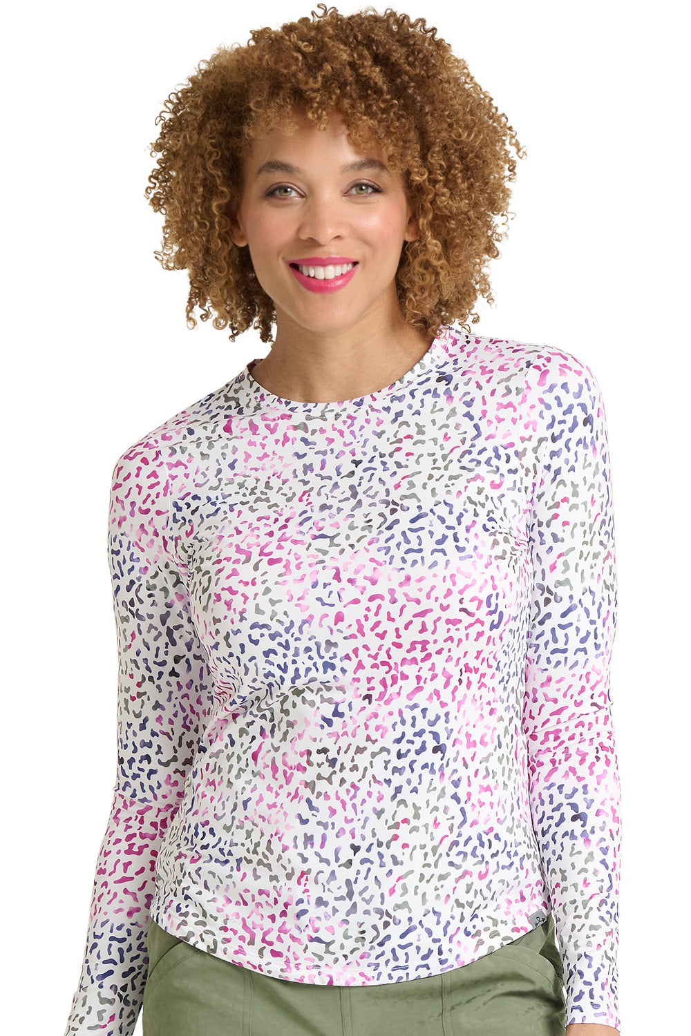 Zavaté 1155 Scrub Tee Brushed Knit Bella Printed in cheetah print at Parker's Clothing & Scrubs.