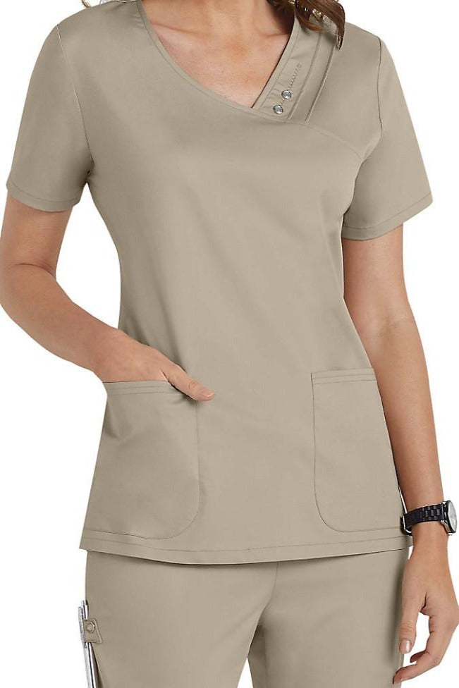 Cherokee Luxe Scrub Tops in Khaki Clearance Sale at Parker's Clothing and Shoes.