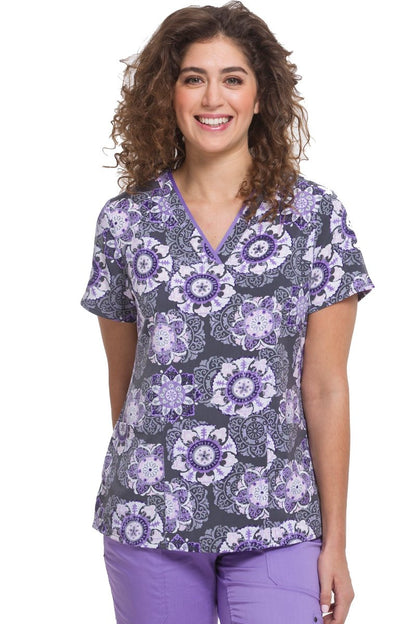 Healing Hands Scrubs Purple Label Amanda Print Top Purple Haze at Parker's Clothing & Scrubs.