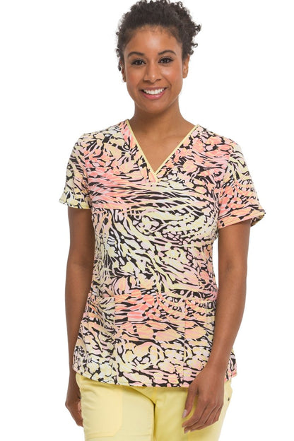 Healing Hands Scrubs Purple Label Amanda Print Top Canary at Parker's Clothing & Scrubs.