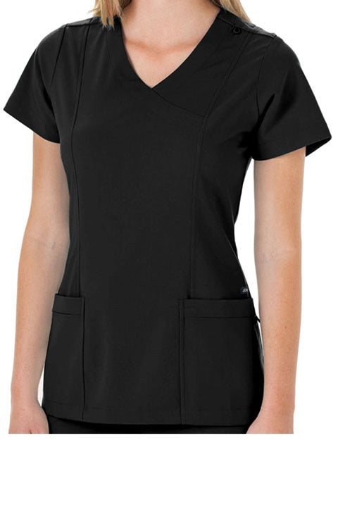 Jockey Scrub Top Mock Wrap in Black at Parker's Clothing and Shoes.