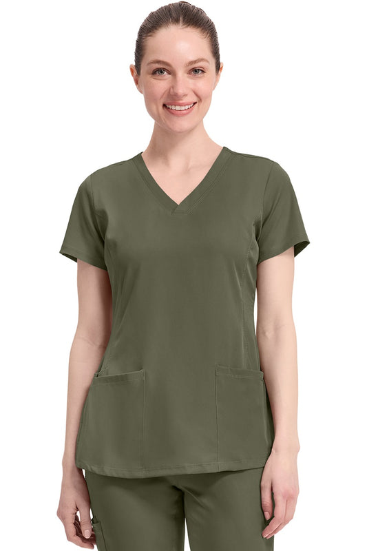 Women's Healing Hands Monica 2500 scrub top in olive green with v-neck and 4 pockets
