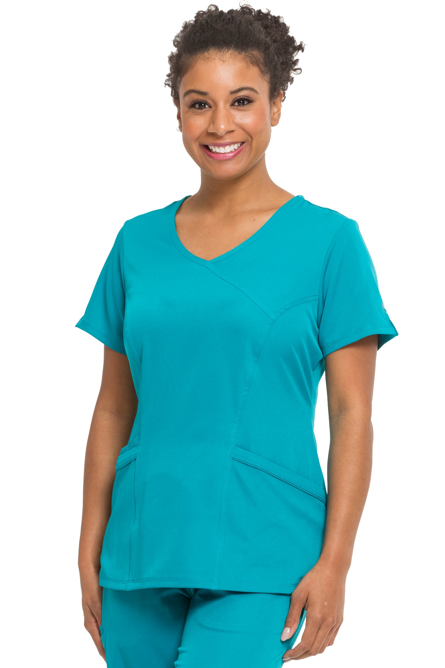 Healing Hands HH Works Madison Mock Wrap Scrub Top in Teal at Parker's Clothing and Shoes