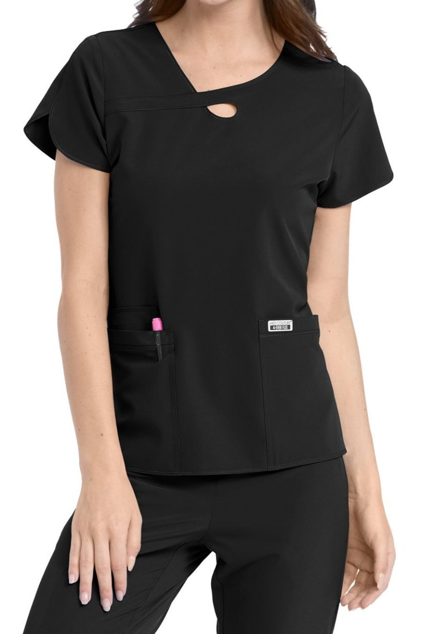 Med Couture Scrub Top 4-Ever Flex Lola Keyhole in Black at Parker's Clothing & Scrubs.