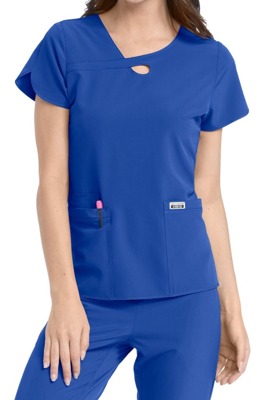 Med Couture Scrub Top 4-Ever Flex Lola Keyhole in Royal Blue at Parker's Clothing & Scrubs.